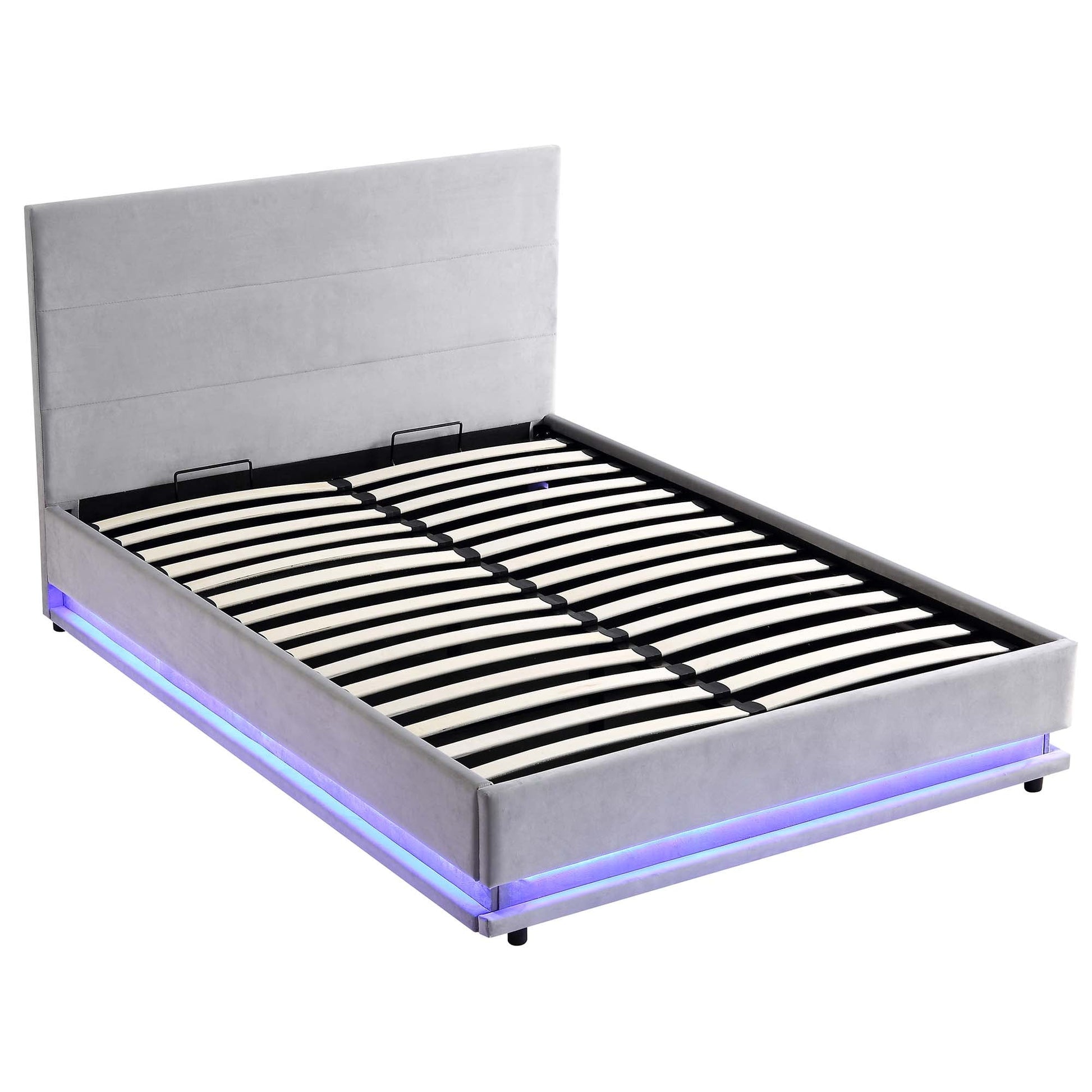 Buxton End Opening Ottoman Bed with Storage Frame with Multi-colour LED Light Strip (Light Grey Velvet)