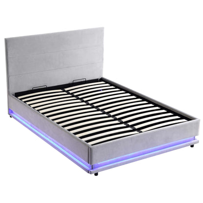 Buxton End Opening Ottoman Bed with Storage Frame with Multi-colour LED Light Strip (Light Grey Velvet)