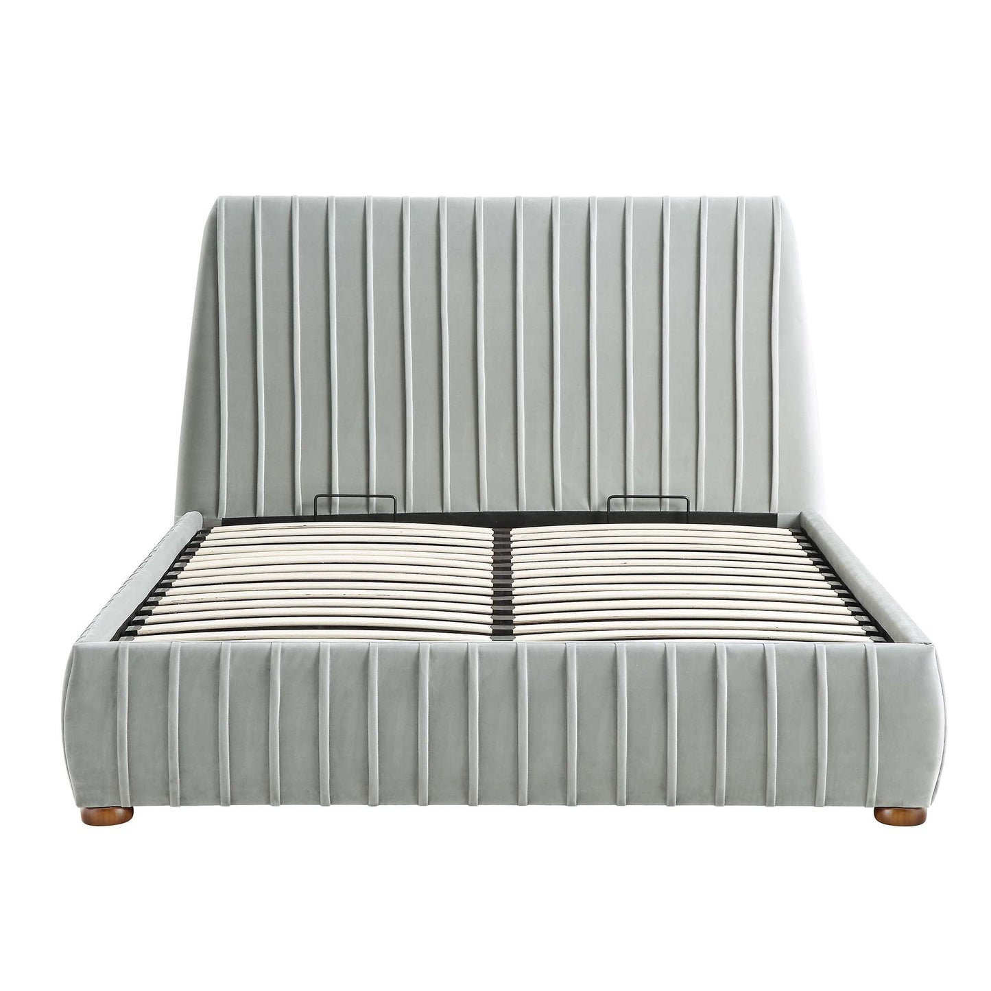 Helia Pleated Ottoman Bed with Storage, Silver Grey Velvet