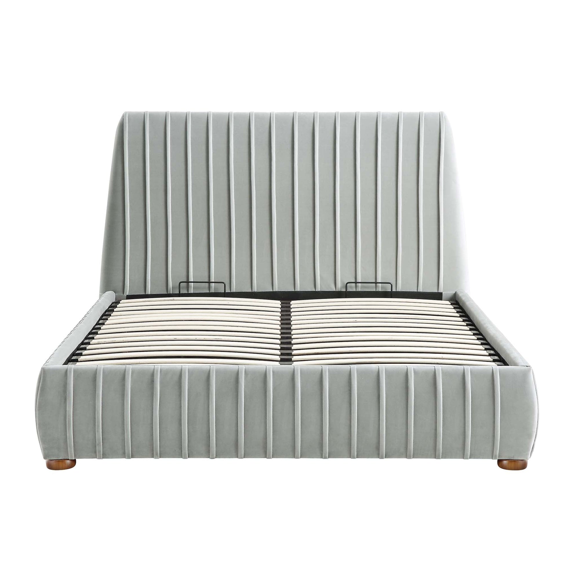 Helia Pleated Ottoman Bed with Storage, Silver Grey Velvet