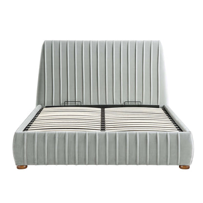 Helia Pleated Ottoman Bed with Storage, Silver Grey Velvet