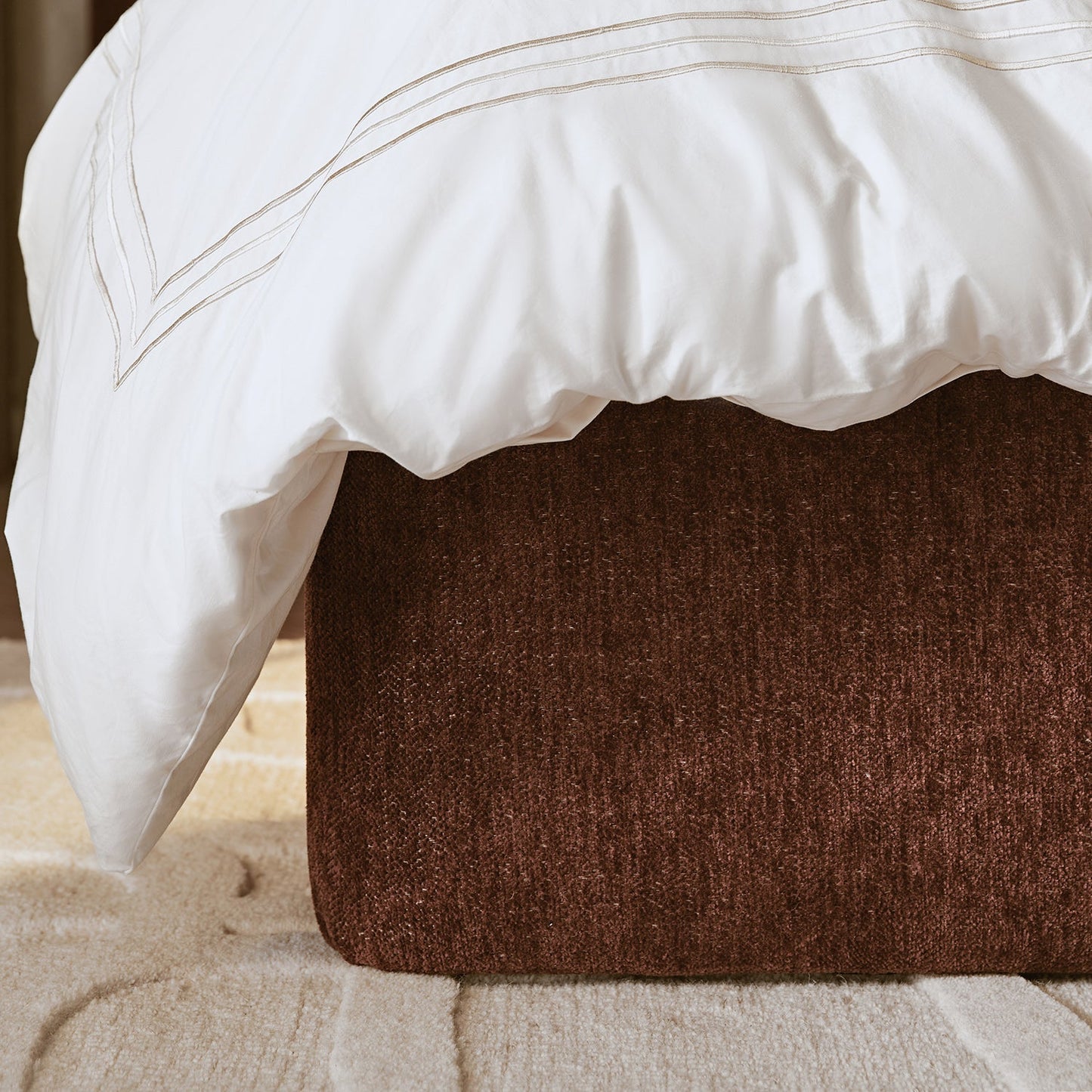 Della Extended Headboard Bed with Storage, Burnt Brick Chenille