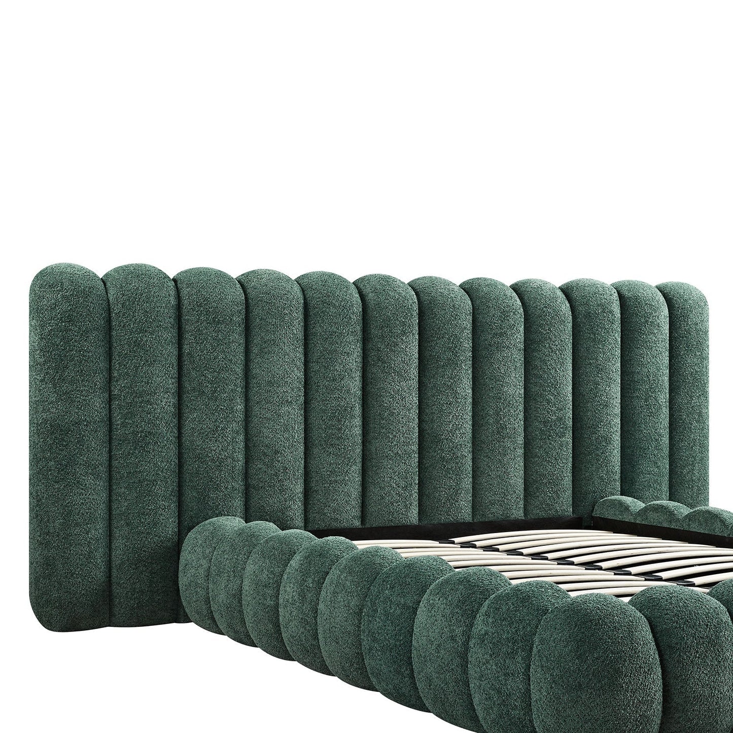 Sebastian Grand Bed with Storage, Forest Green Teddy Bouclé