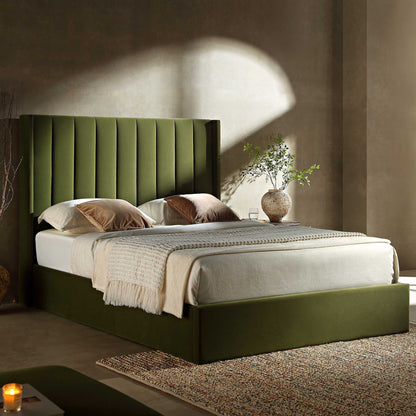 Wilton Moss Green Velvet Ottoman Bed with Storage