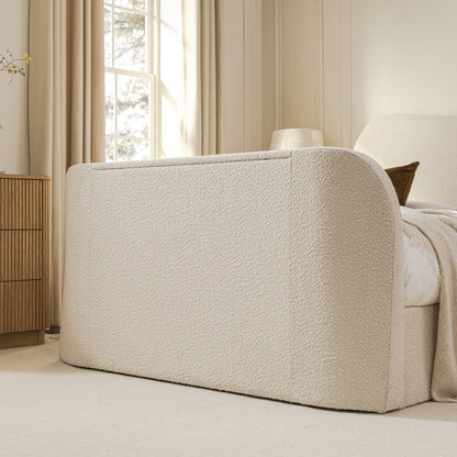 Egerie Curved Headboard Beige Boucle TV Bed with Ottoman Storage