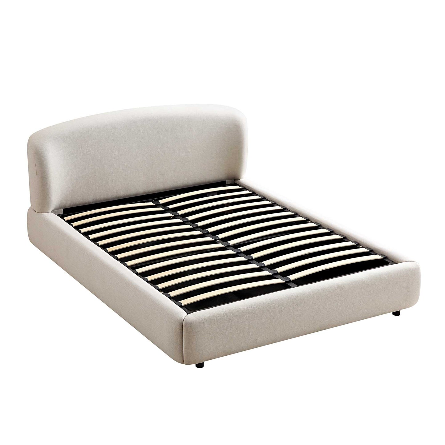 Constance Winged Headboard Ottoman Bed with Storage, Beige Linen