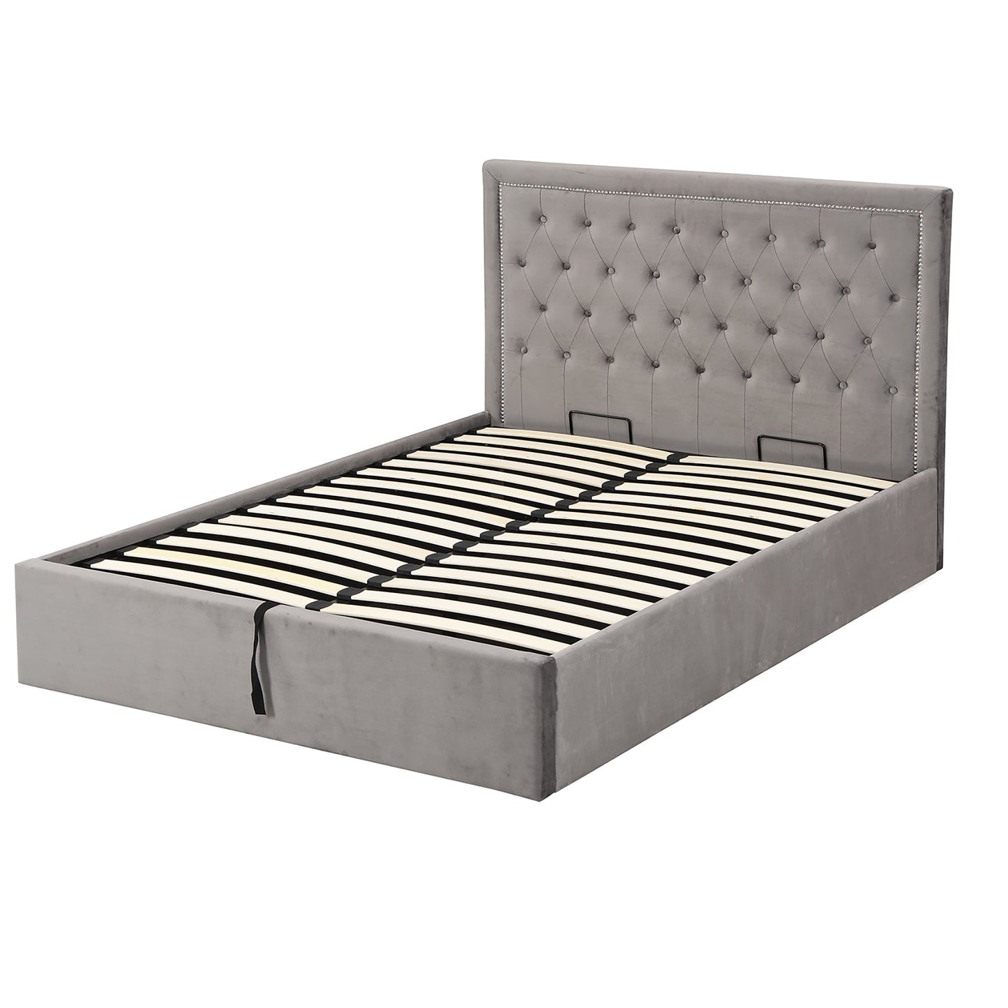 Hartwell Upholstered Ottoman Bed with Storage with Deeply Buttoned Headboard (Grey Velvet)