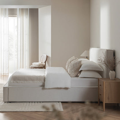 Forte Drawer Bed with Storage, Beige Linen Blend