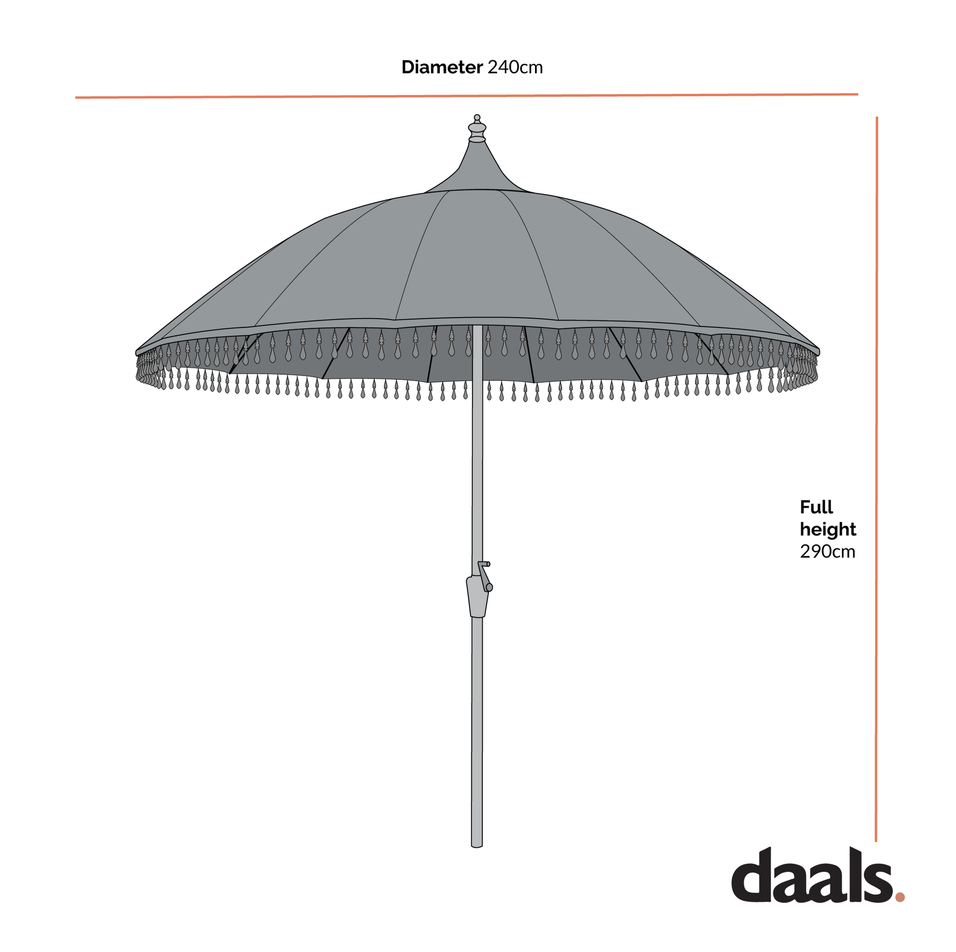 Hacienda 2.4M Beige Beaded Carousel Garden Parasol with Fringe Tassels and Aluminium Tilt
