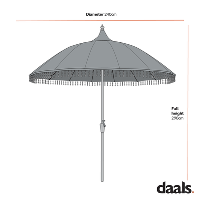 Hacienda 2.4M Beige Beaded Carousel Garden Parasol with Fringe Tassels and Aluminium Tilt