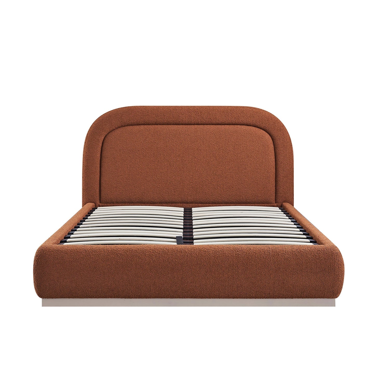 Luella Upholstered Wooden Plinth Base Bed with Storage, Rust Boucle