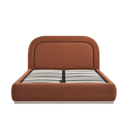 Luella Upholstered Wooden Plinth Base Bed with Storage, Rust Boucle