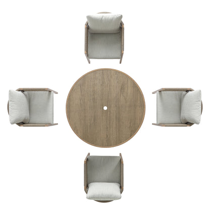 Pedra Rope and Aluminium Outdoor 4-Seater Round Dining Set, Natural