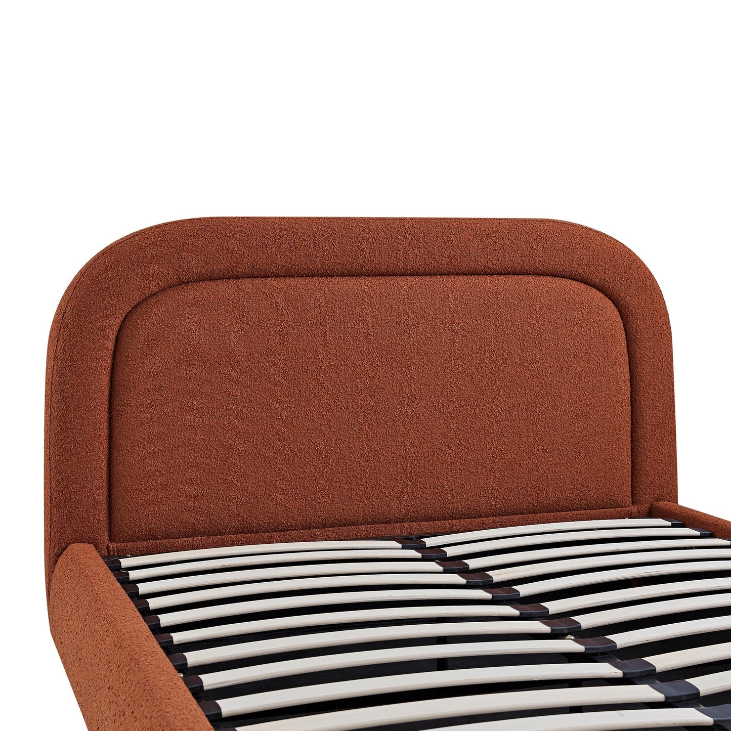 Luella Upholstered Wooden Plinth Base Bed with Storage, Rust Boucle
