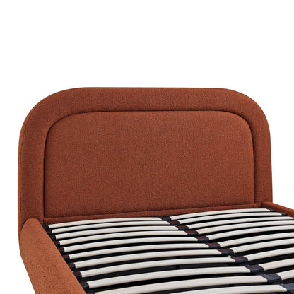 Luella Upholstered Wooden Plinth Base Bed with Storage, Rust Boucle