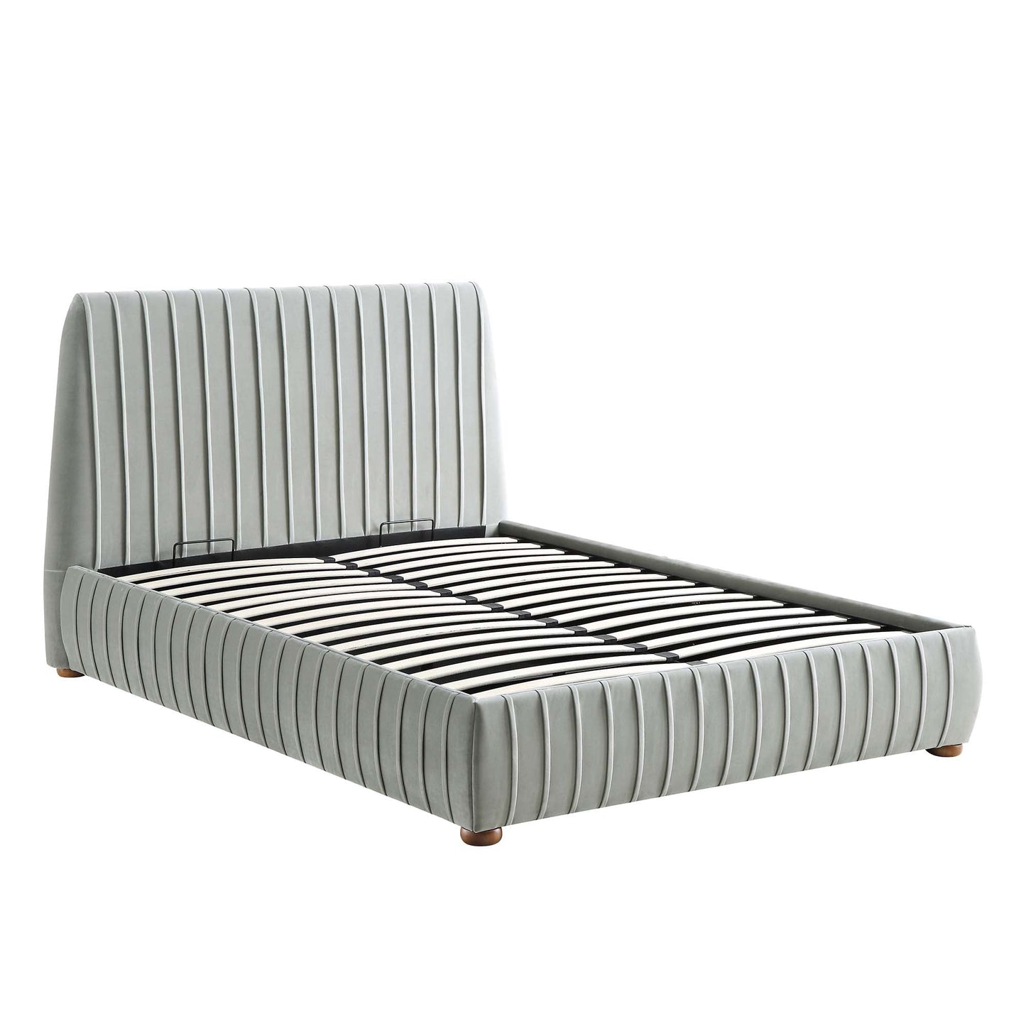 Helia Pleated Ottoman Bed with Storage, Silver Grey Velvet