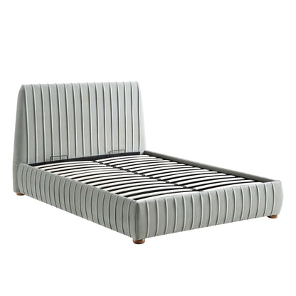 Helia Pleated Ottoman Bed with Storage, Silver Grey Velvet