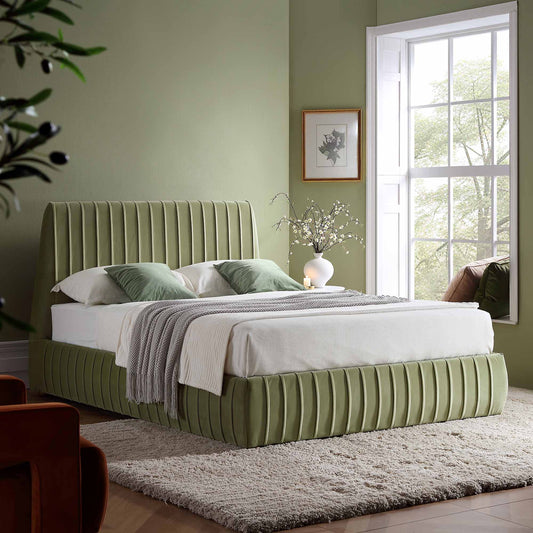 Helia Pleated Ottoman Bed with Storage, Lichen Velvet