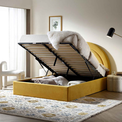 Archer Mustard Yellow Velvet Ottoman Bed with Storage