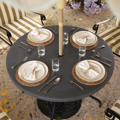 Haymes Indoor and Outdoor Metal 4-Seater Round Dining Set, Khaki Stripe