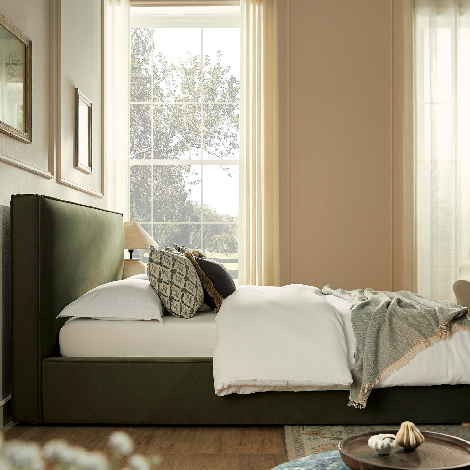 Forte Drawer Bed with Storage, Dried Herb Mohair