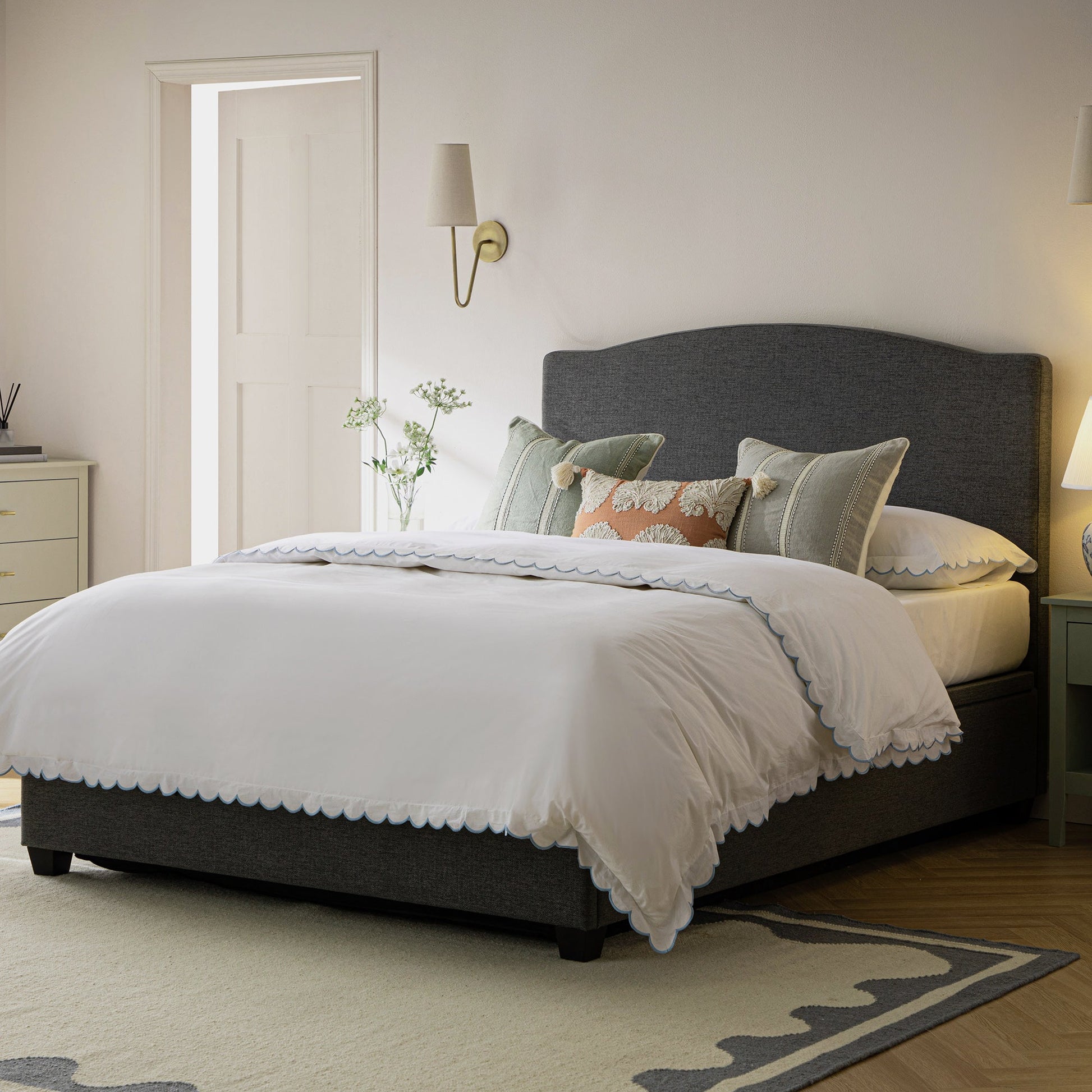 Chilworth Upholstered Ottoman Bed with Storage, Dark Grey Weave Fabric