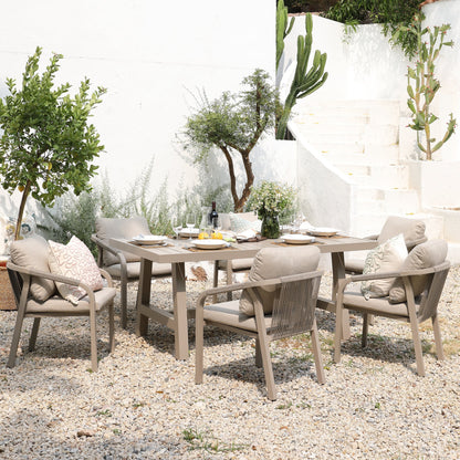 Manresa Rope 6-Seater Rectangular Garden Dining Set, Taupe and Beige