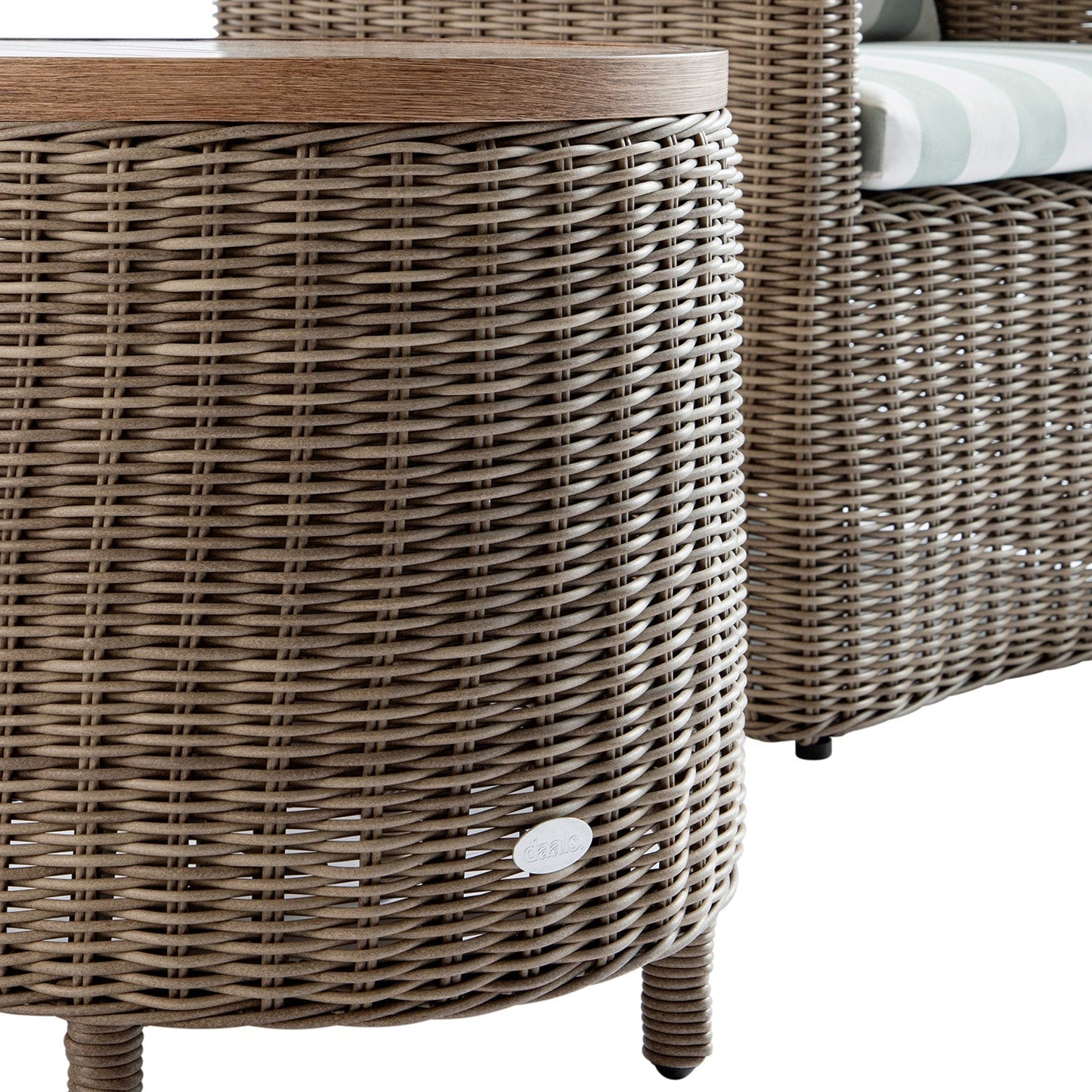 Bellagio Round Wicker Bistro Set with Rising Side Table, Natural with Sage Stripes