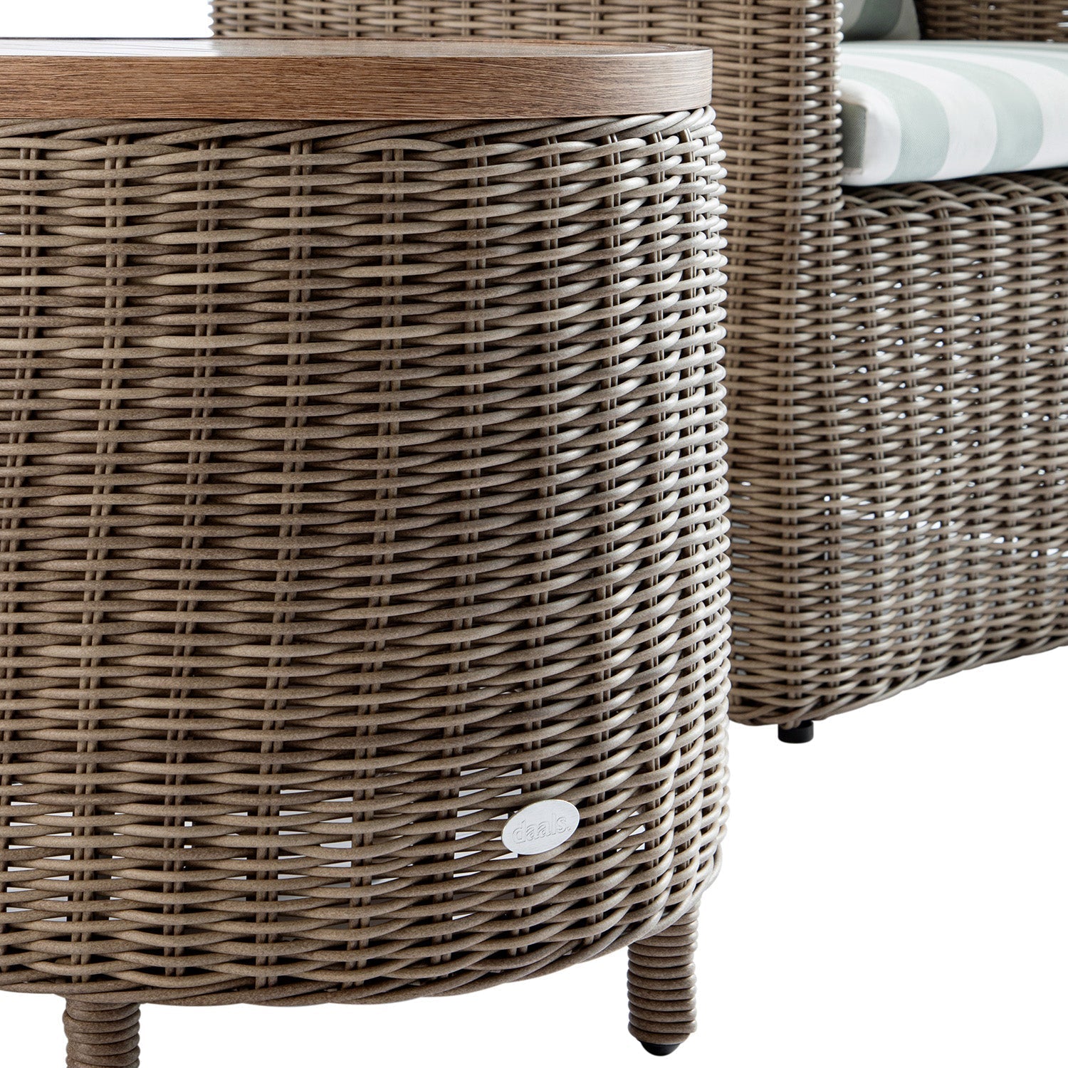 Bellagio Round Wicker Bistro Set with Rising Side Table, Natural with Sage Stripes