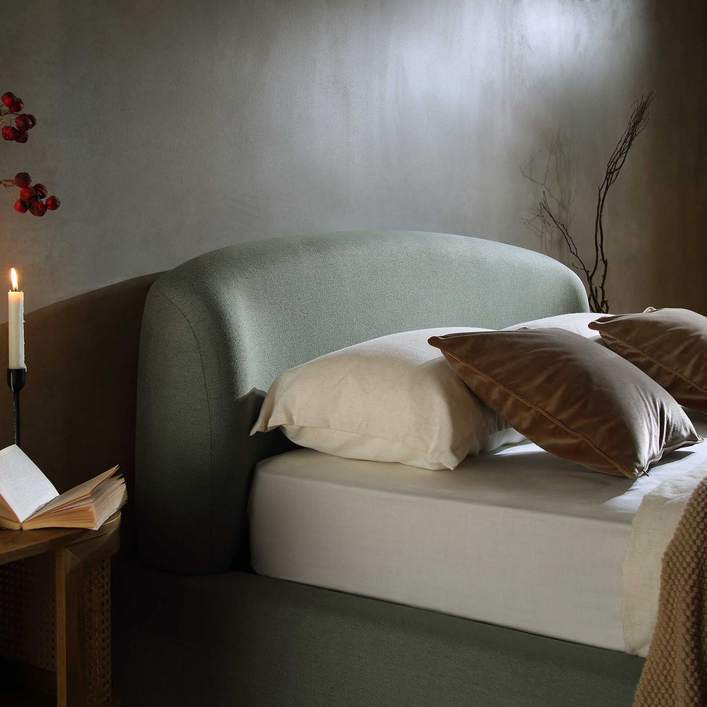 Constance Winged Headboard Ottoman Bed with Storage, Olive Linen