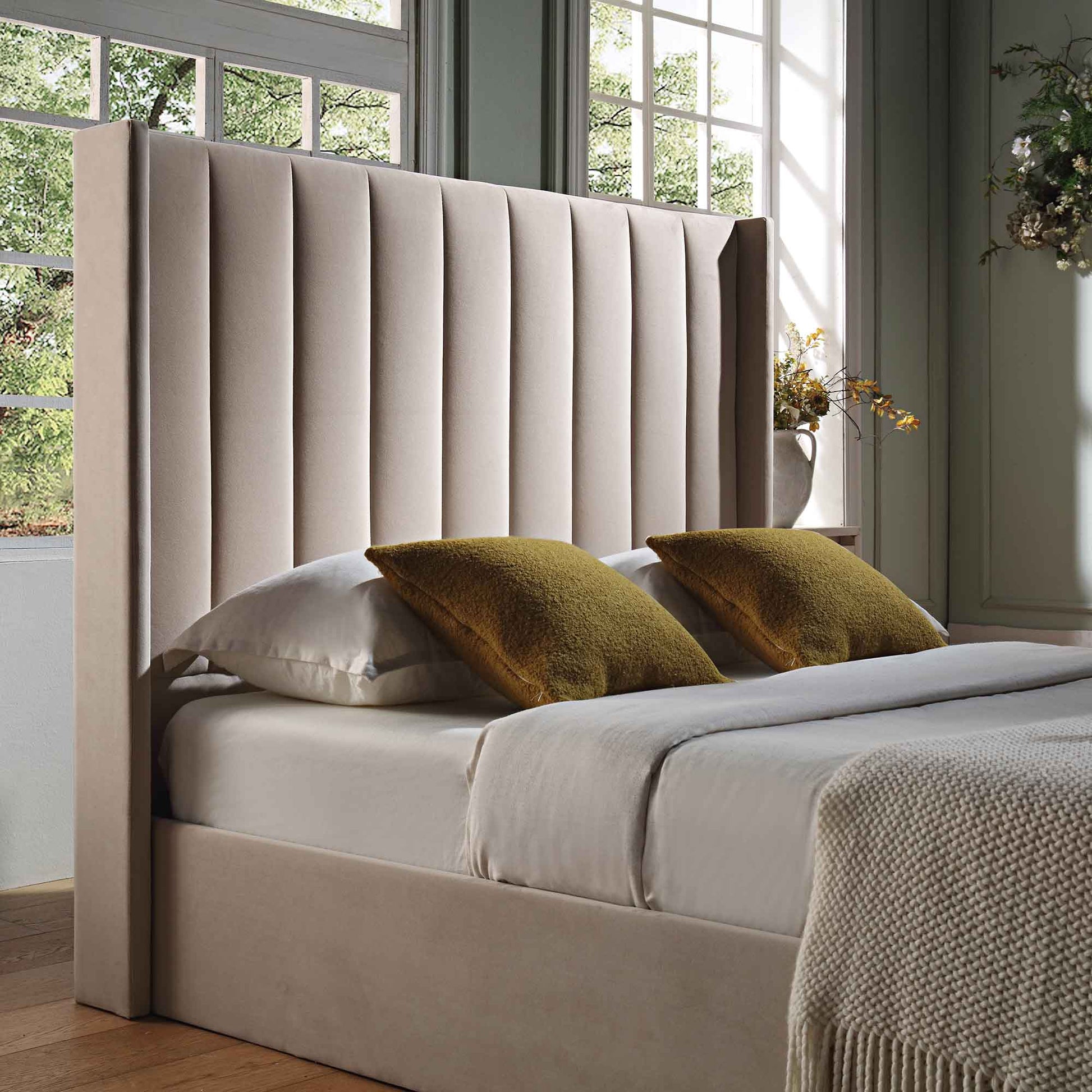 Wilton Champagne Velvet Ottoman Bed with Storage