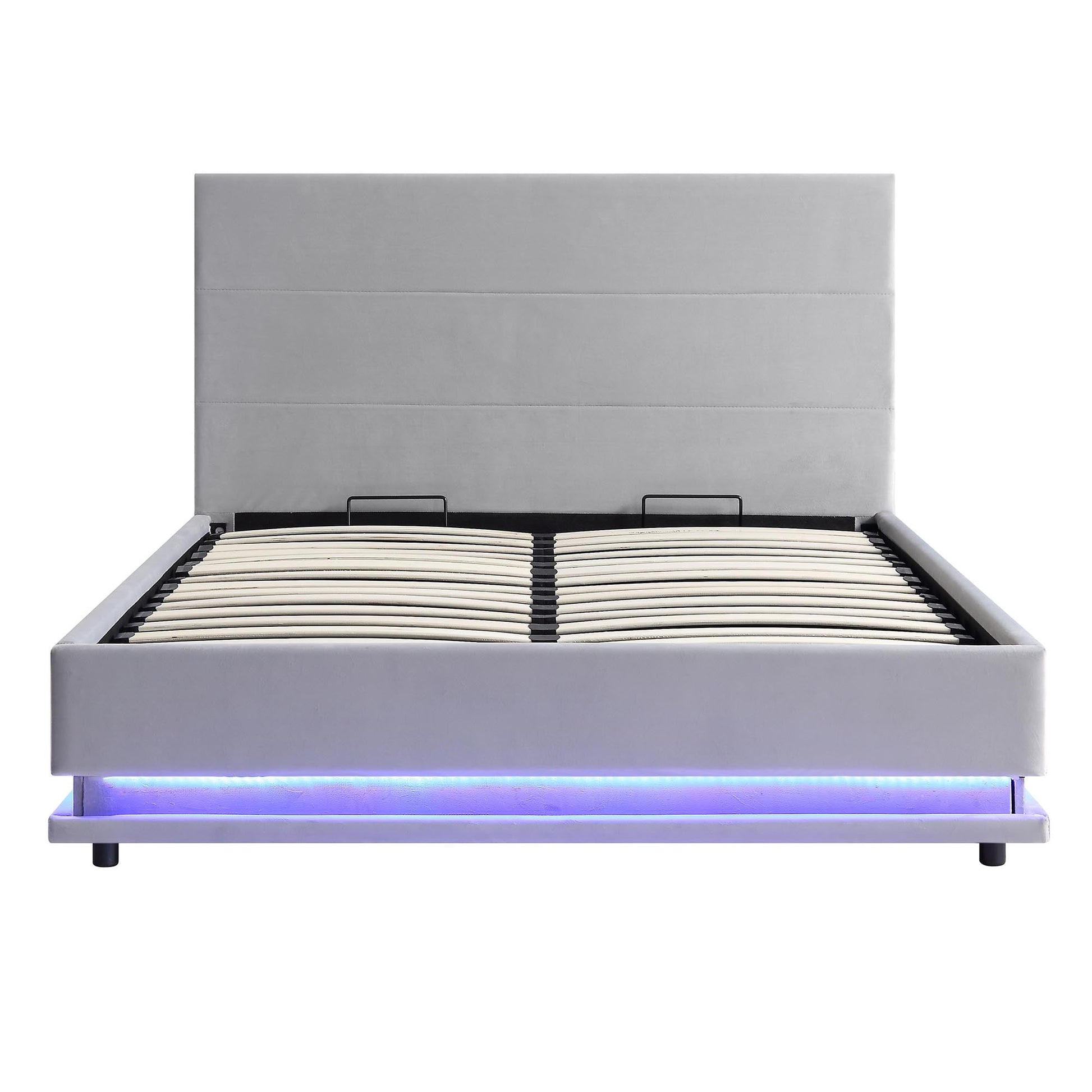 Buxton End Opening Ottoman Bed with Storage Frame with Multi-colour LED Light Strip (Light Grey Velvet)