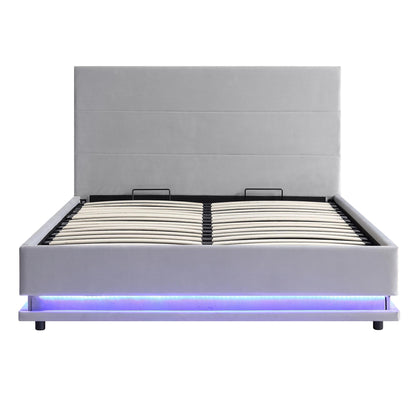 Buxton End Opening Ottoman Bed with Storage Frame with Multi-colour LED Light Strip (Light Grey Velvet)