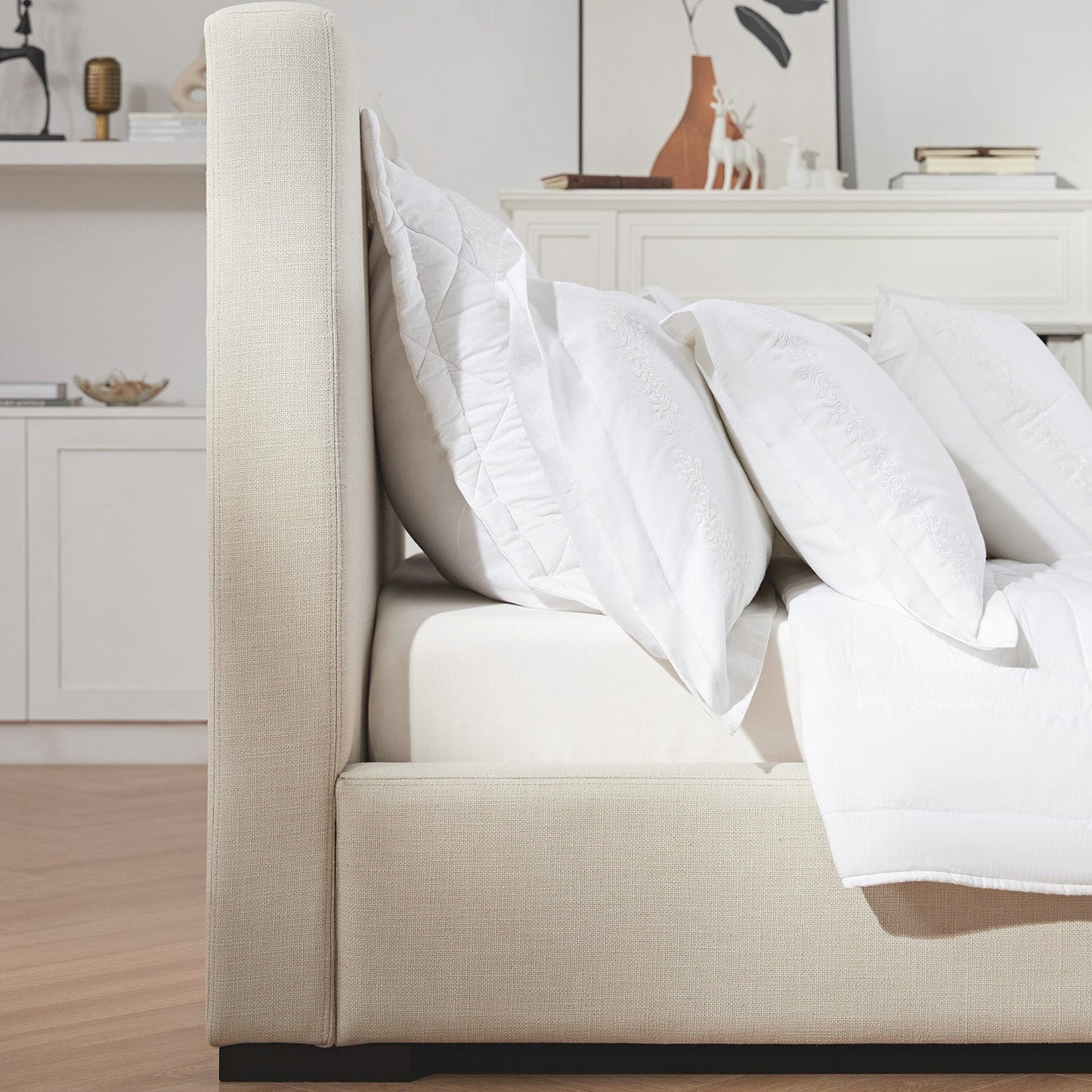 Antoine Side-Opening Ottoman Bed with Storage, Ivory Linen Blend