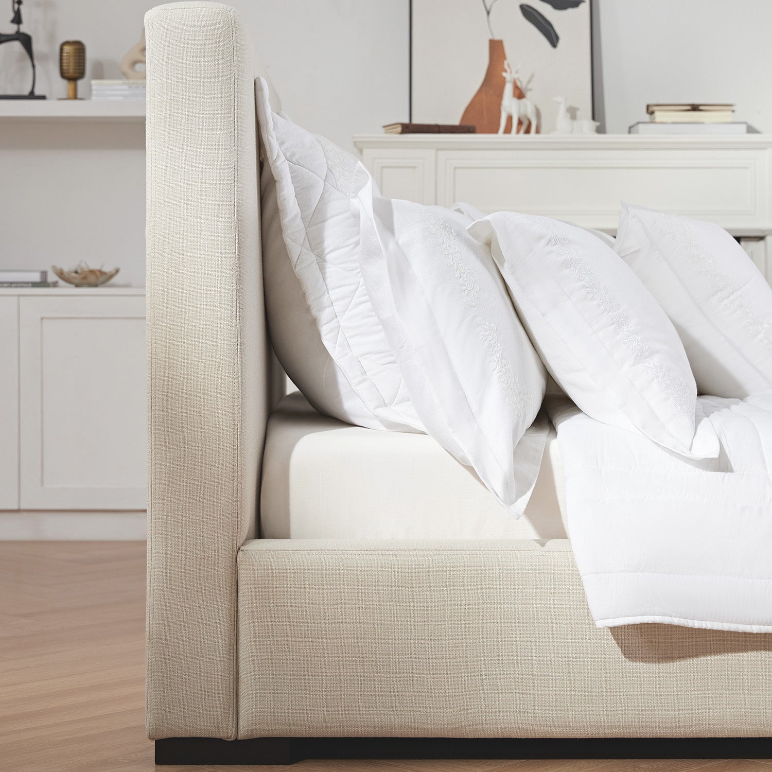 Antoine Side-Opening Ottoman Bed with Storage, Ivory Linen Blend