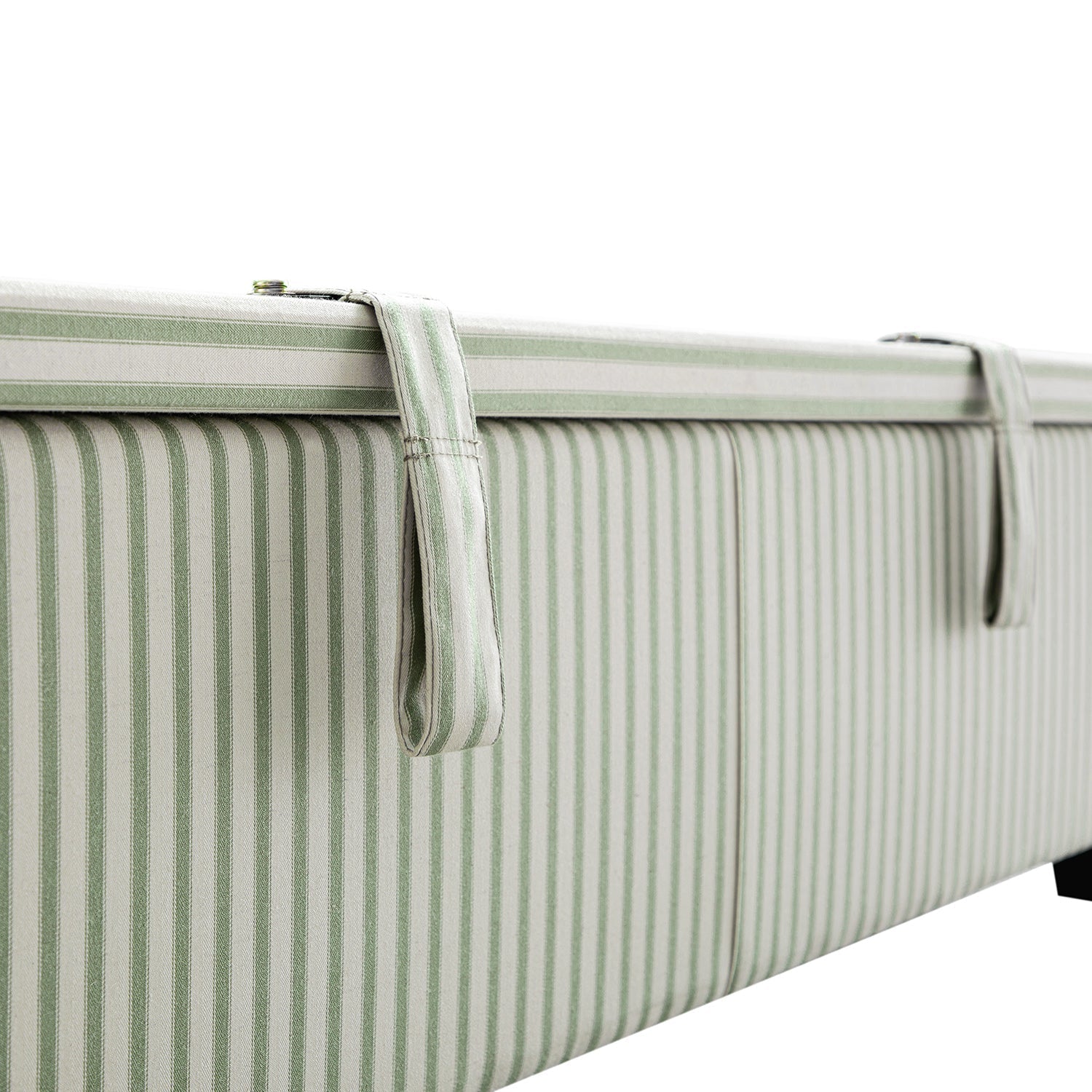 Chilworth Upholstered Ottoman Bed with Storage, Green Stripe Linen Blend