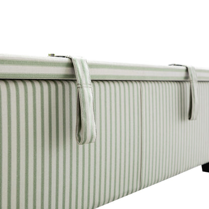 Chilworth Upholstered Ottoman Bed with Storage, Green Stripe Linen Blend