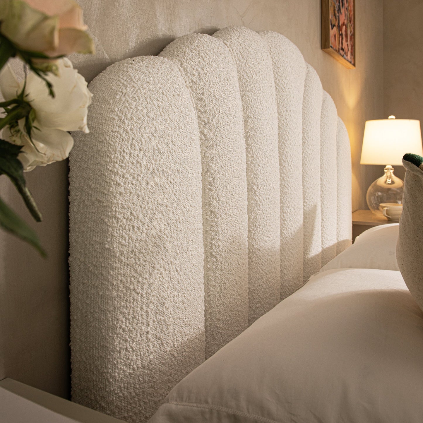 Hana Ottoman Bed with Storage, Ecru Boucle