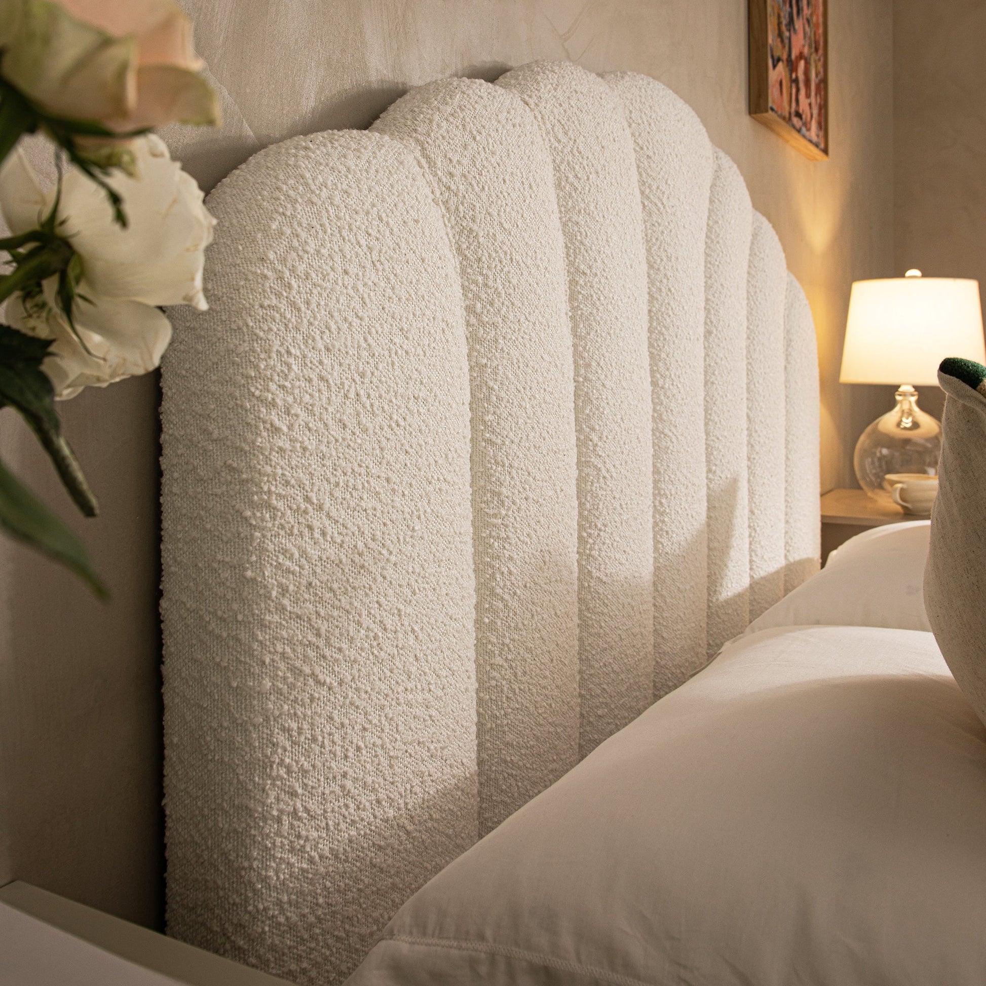 Hana Ottoman Bed with Storage, Ecru Boucle
