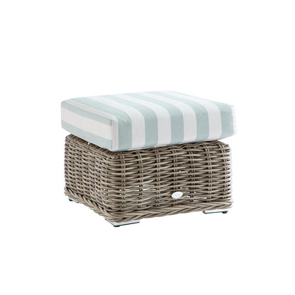 Bellagio Round Wicker Outdoor Footstool, Natural with Sage Stripes