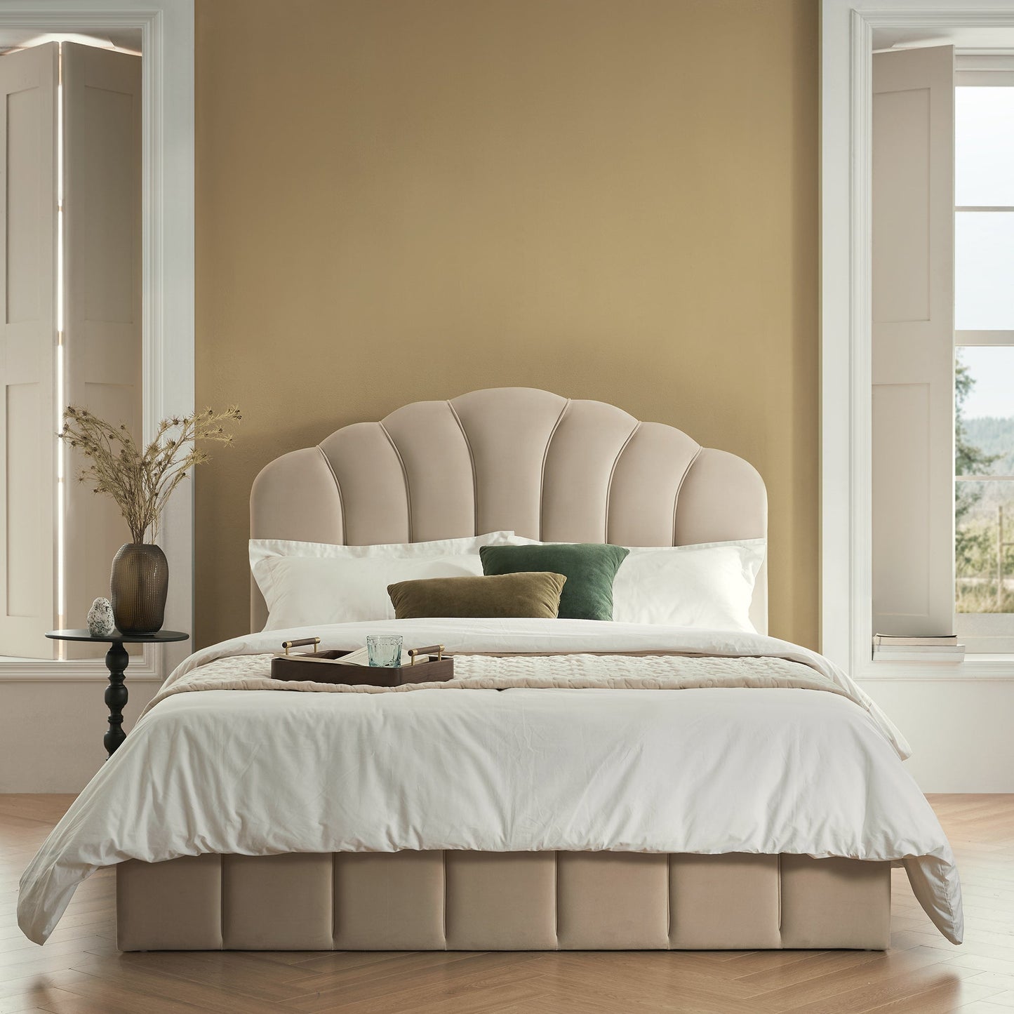 Hana Ottoman Bed with Storage, Warm Stone Velvet