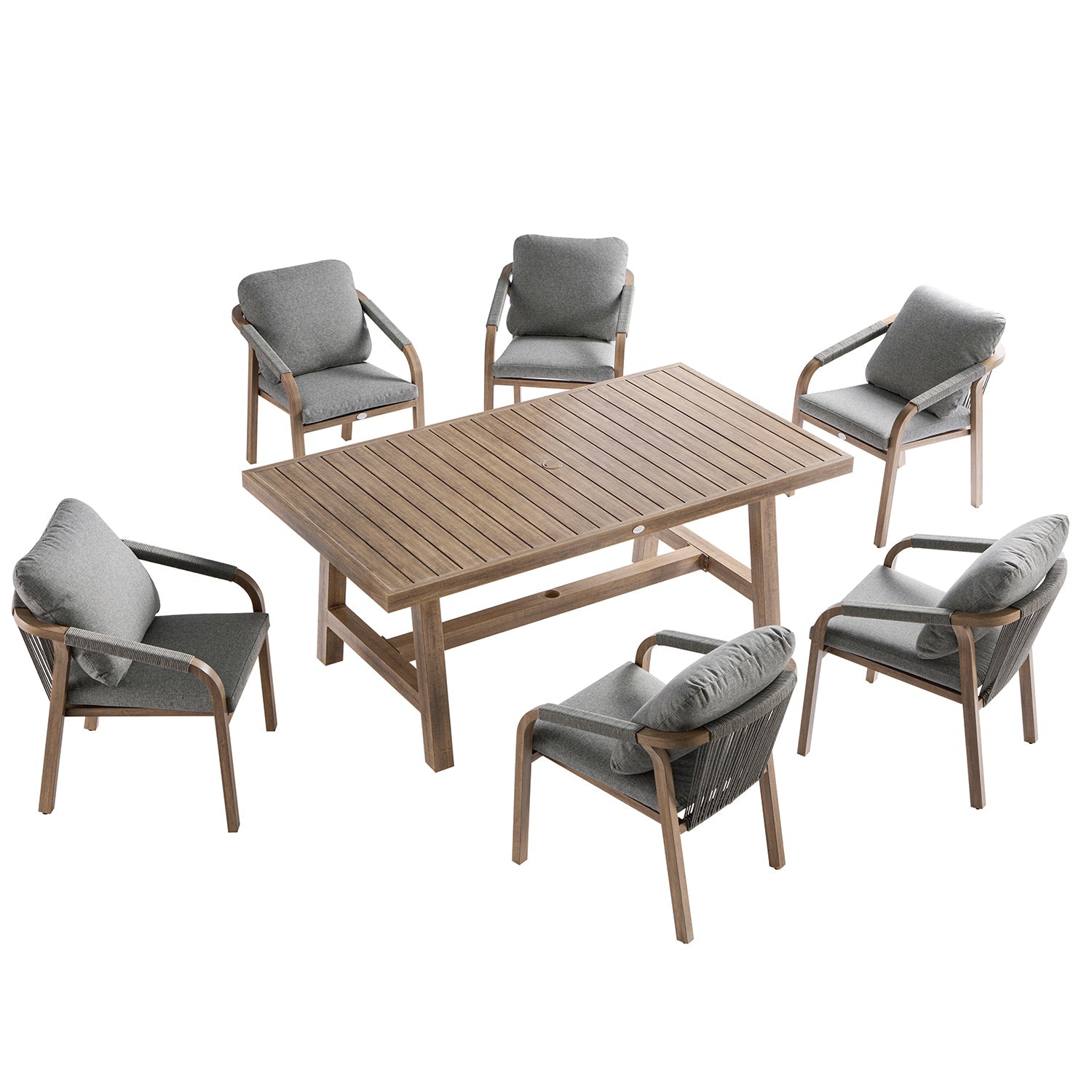 Manresa Rope 6-Seater Rectangular Garden Dining Set, Natural and Grey