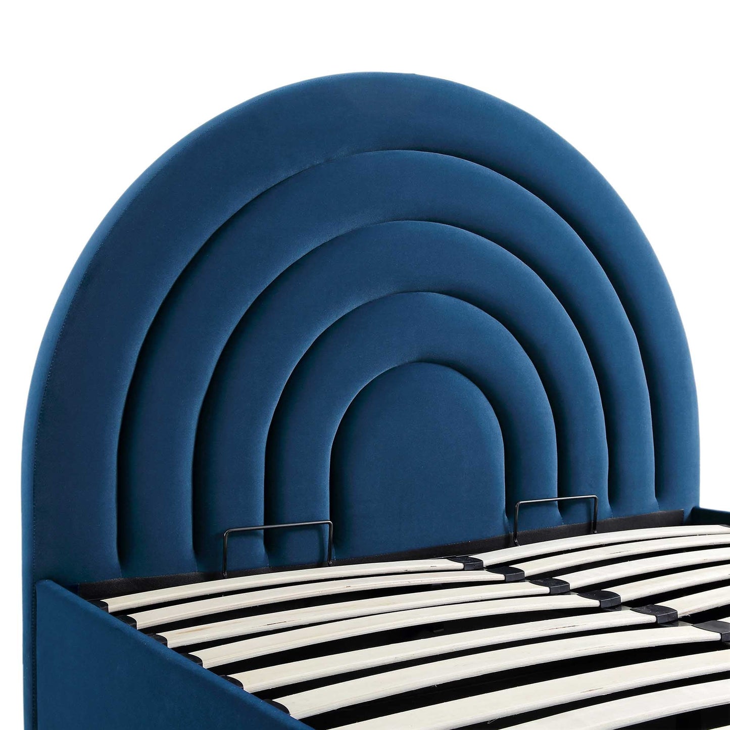 Archer Navy Blue Velvet Ottoman Bed with Storage