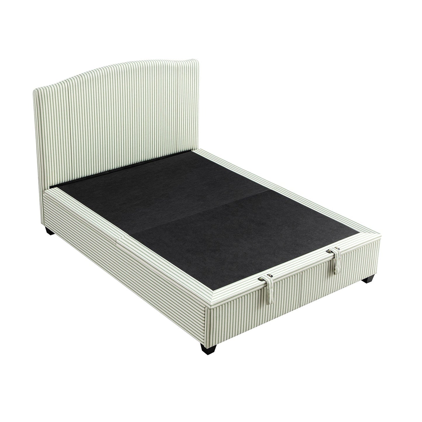 Chilworth Upholstered Ottoman Bed with Storage, Green Stripe Linen Blend