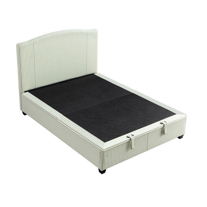 Chilworth Upholstered Ottoman Bed with Storage, Green Stripe Linen Blend