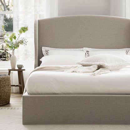 Kimberly Winged Upholstered Bed with Storage, Sand Fabric