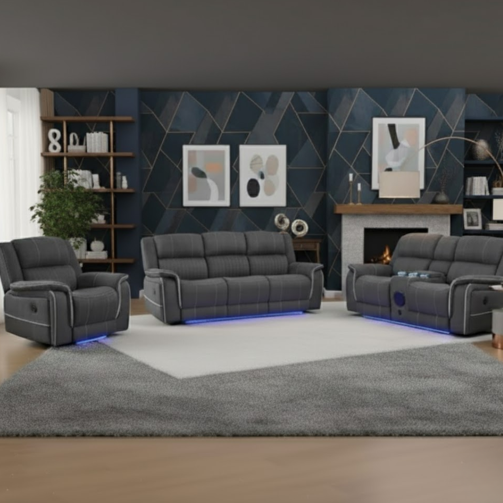 Electric Recliner Sofa Living Room Set with LED Lighting (3+2+1)