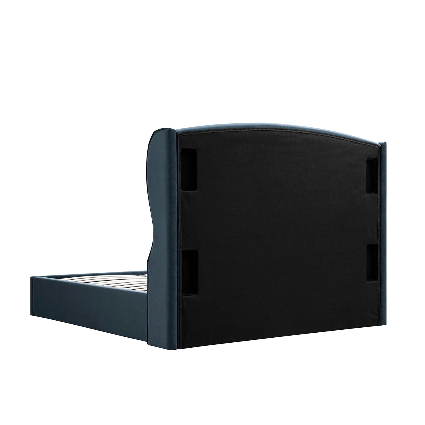 Kimberly Winged Upholstered Bed with Storage, Aegean Blue Velvet
