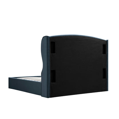 Kimberly Winged Upholstered Bed with Storage, Aegean Blue Velvet