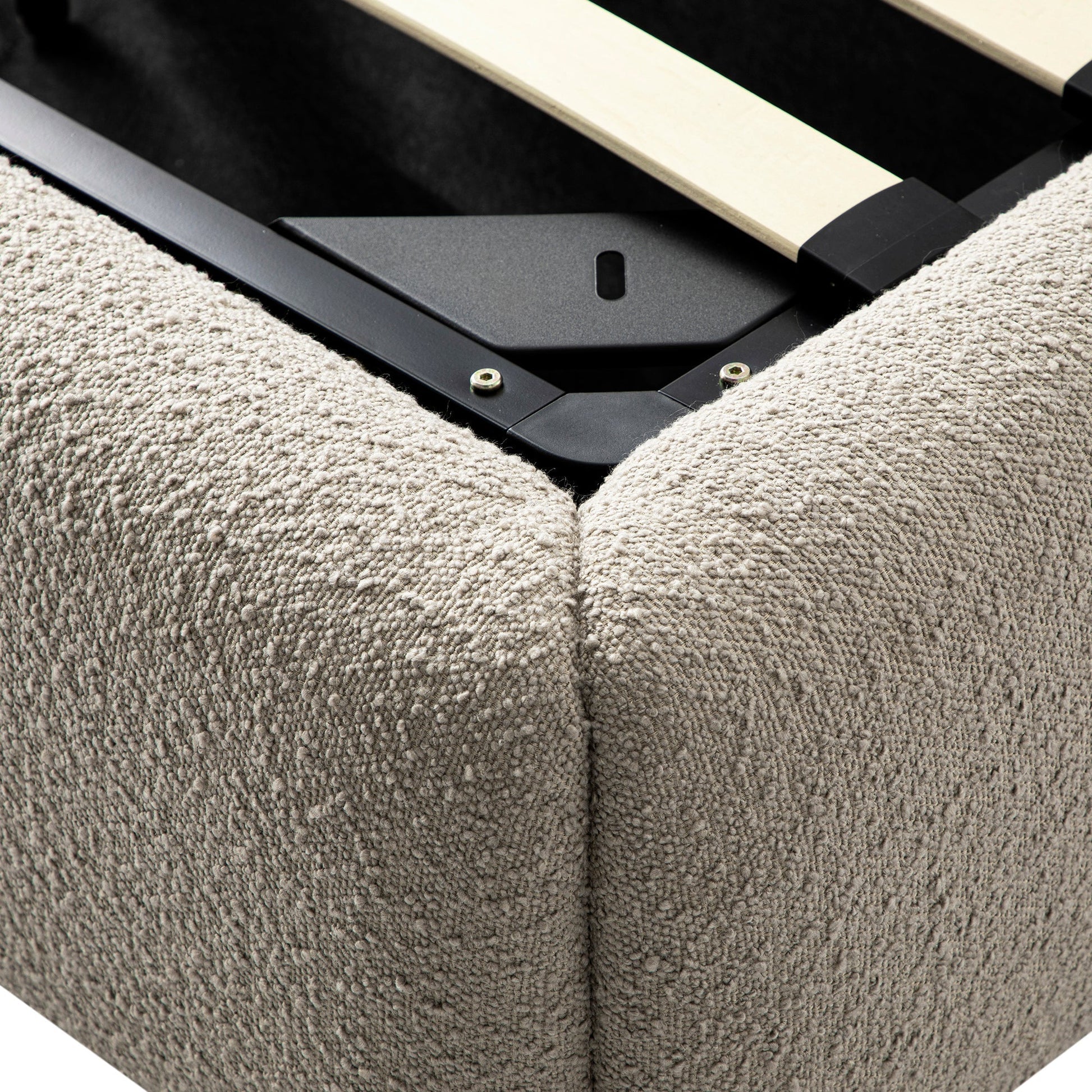 Constance Winged Headboard Ottoman Bed with Storage, Light Taupe Boucle